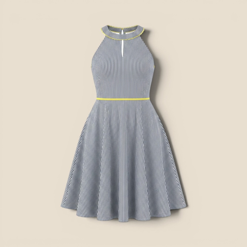 Draper James Payton Dress Womens 10 Blue White Seersucker Stripe Sleeveless Mini